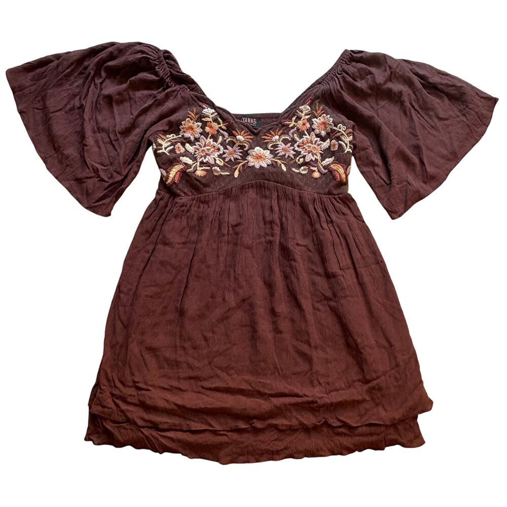 Shyanne Western BOHO Dress Women Embroidered Floral Brown Cowgirl Rodeo Concert